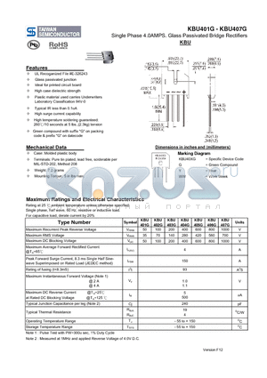 KBU405G datasheet - Single Phase 4.0AMPS. Glass Passivated Bridge Rectifiers