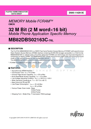 MB82DBS02163C datasheet - 32 M Bit (2 M word16 bit) Mobile Phone Application Specific Memory