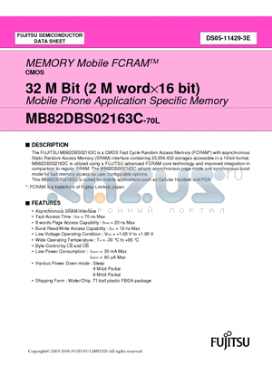 MB82DBS02163C-70L datasheet - 32 M Bit (2 M word16 bit) Mobile Phone Application Specific Memory