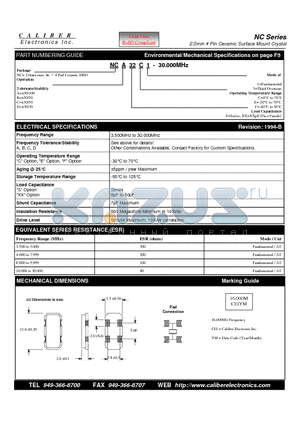 NCASF1 datasheet - 2.0mm 4 Pin Ceramic Surface Mount Crystal