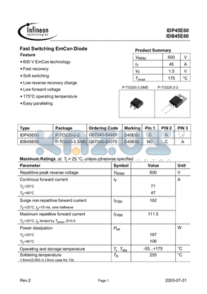 Q67040-S4375 datasheet - Fast Switching EmCon Diode