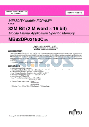 MB82DP02183C-65L datasheet - 32M Bit (2 M word  16 bit) Mobile Phone Application Specific Memory