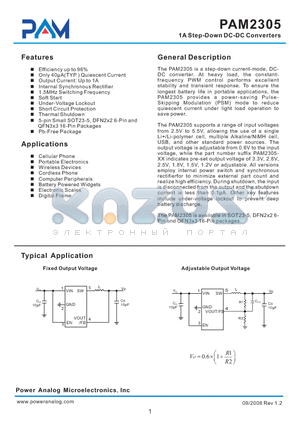 PAM2305BJE150 datasheet - 1A Step-Down DC-DC Converters