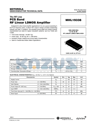MHL19338 datasheet - PCS BAND RF LINEAR LDMOS AMPLIFIER