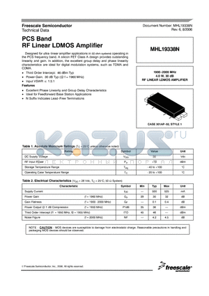 MHL19338N datasheet - PCS Band RF Linear LDMOS Amplifier
