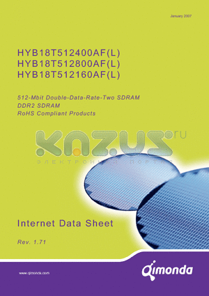 HYB18T512800ALF-3.7 datasheet - 512-Mbit Double-Data-Rate-Two SDRAM
