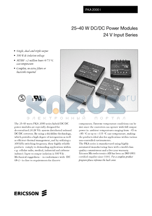 PKA2231PI datasheet - 25-40 W DC/DC Power Modules 24 V Input Series
