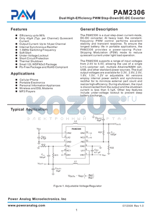 PAM2306EN1YPEG datasheet - Dual High-Efficiency PWM Step-Down DC-DC Coverter
