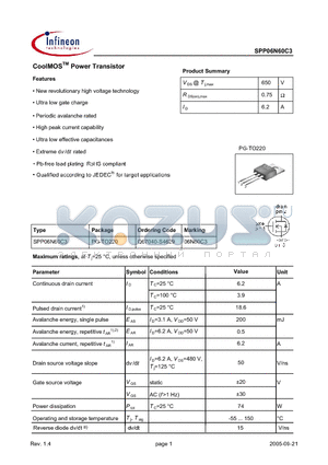 Q67040-S4629 datasheet - CoolMOS Power Transistor