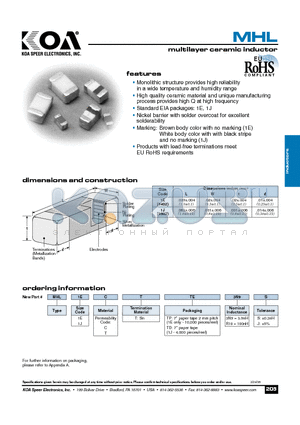 MHL1JCTTD22N datasheet - multilayer ceramic inductor