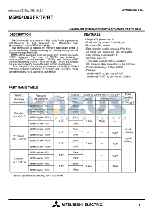 M5M5408BFP datasheet - 4194304-BIT (524288-WORD BY 8-BIT) CMOS STATIC RAM