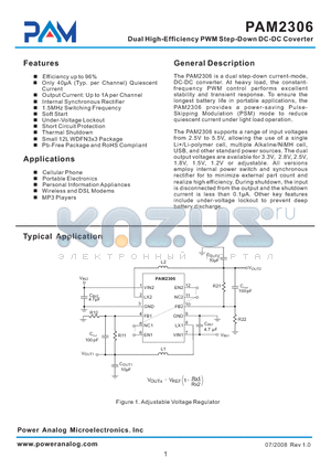 PAM2306EN2YPGC datasheet - Dual High-Efficiency PWM Step-Down DC-DC Coverter