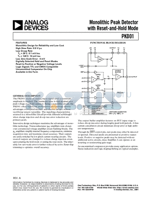 PKD01EP datasheet - Monolithic Peak Detector with Reset-and-Hold Mode
