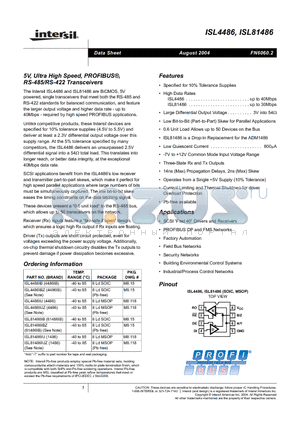ISL4486IU-T datasheet - 5V, Ultra High Speed, PROFIBUS, RS-485/RS-422 Transceivers