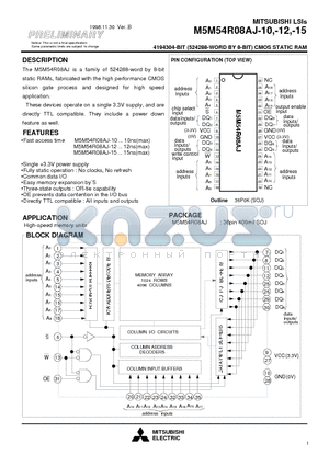 M5M54R08AJ-10 datasheet - 4194304-BIT (524288-WORD BY 8-BIT) CMOS STATIC RAM