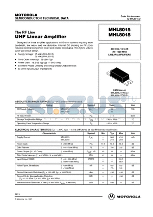 MHL8015 datasheet - UHF Lineat Amplifier