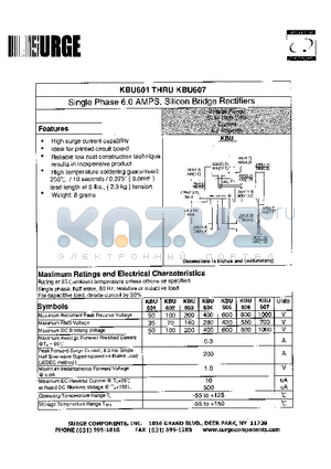 KBU601 datasheet - Single Phase 6.0 AMPS. Silicon Bridge Rectifiers