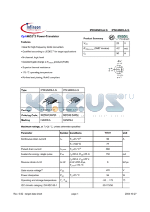 Q67042-S4254 datasheet - OPTIMOS 2 POWER - TRANSISTOR