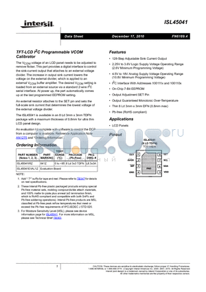 ISL45041_1012 datasheet - TFT-LCD I2C Programmable VCOM Calibrator