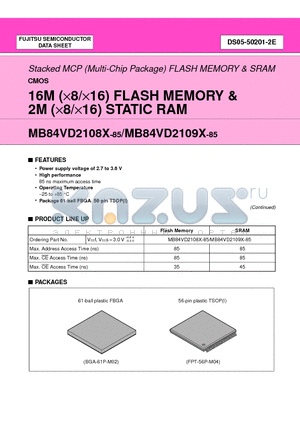 MB84VD21081 datasheet - 16M (x8/x16) FLASH MEMORY & 2M (x8/x16) STATIC RAM