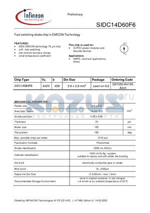 Q67050-A4165-A001 datasheet - Fast switching diode chip in EMCON-Technology