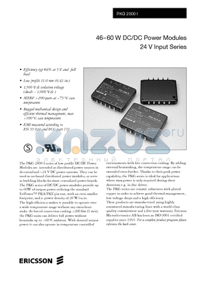 PKG2000 datasheet - 46-60 W DC/DC Power Modules 24 V Input Series