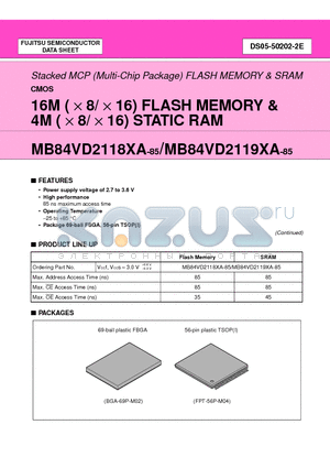 MB84VD21184-85-PTS datasheet - 16M ( x 8/ x 16) FLASH MEMORY & 4M ( x 8/ x 16) STATIC RAM
