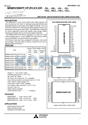 M5M5V208FP-70LL datasheet - 2097152-BIT (262144-WORD BY 8-BIT) CMOS STATIC RAM