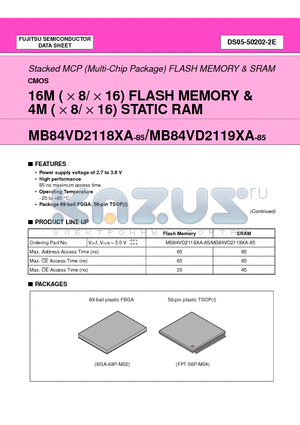 MB84VD21192-85-PTS datasheet - 16M ( x 8/ x 16) FLASH MEMORY & 4M ( x 8/ x 16) STATIC RAM