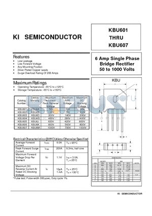 KBU604 datasheet - 6 Amp Single Phase Bridge Rectifier 50 to 1000 Volts