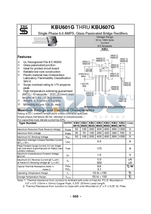 KBU604G datasheet - Single Phase 6.0 AMPS. Glass Passivated Bridge Rectifiers