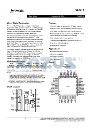 ISL5314 datasheet - Direct Digital Synthesizer