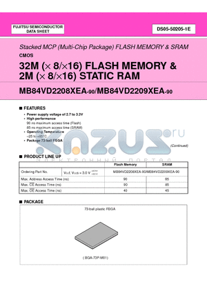 MB84VD22093EA datasheet - 32M (X 8/X16) FLASH MEMORY & 2M (X 8/X16) STATIC RAM