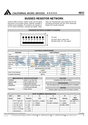 NCC5003KALP datasheet - BUSSED RESISTOR NETWORK