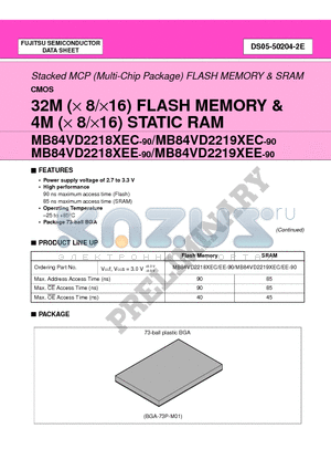 MB84VD22183EE-90-PBS datasheet - 32M (x 8/x16) FLASH MEMORY & 4M (x 8/x16) STATIC RAM