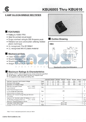 KBU608 datasheet - 6 AMP SILICON BRIDGE RECTIFIER