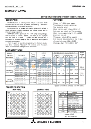 M5M5V216AWG-70L datasheet - 2097152-BIT (131072-WORD BY 16-BIT) CMOS STATIC RAM