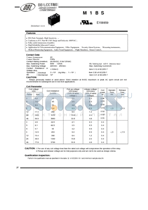 M1BS48H datasheet - DIL Pitch Terminals High Sensitivity Relay