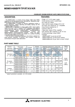 M5M5V408BKR-10L datasheet - 4194304-BIT (524288-WORD BY 8-BIT) CMOS STATIC RAM