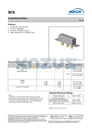 M1K datasheet - Double-Balanced Mixer