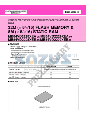 MB84VD22282EE-90-PBS datasheet - 32M (x 8/x16) FLASH MEMORY & 8M (x 8/x16) STATIC RAM