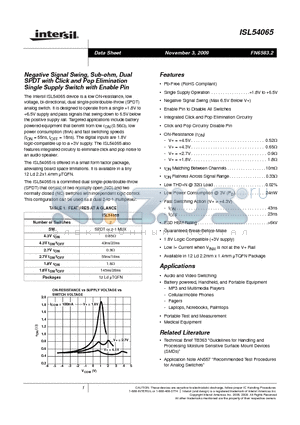 ISL54065 datasheet - Negative Signal Swing, Sub-ohm, Dual SPDT