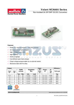 NCF0051330S0-XC datasheet - Non-Isolated 5A SIP/SMT DC/DC Converters