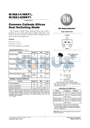 M1MA142WKT1G datasheet - Common Cathode Silicon Dual Switching Diode