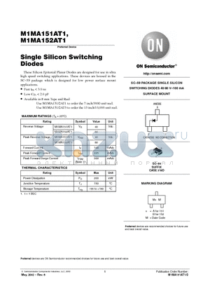 M1MA151AT1 datasheet - SINGLE SILICON SWITCHING DIODES