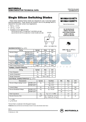 M1MA151KT1 datasheet - SC-59 PACKAGE SINGLE SILICON SWITCHING DIODES 40/80 V-100 mA SURFACE MOUNT