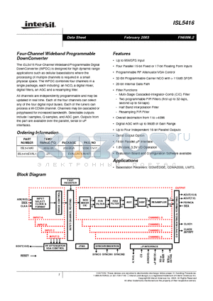 ISL5416EVAL datasheet - Four-Channel Wideband Programmable DownConverter