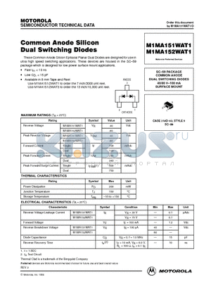 M1MA151WAT1 datasheet - Common Anode Silicon Dual Switching Diodes