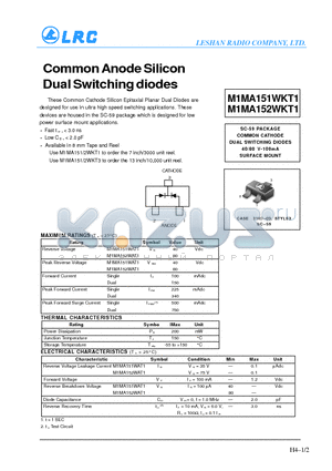 M1MA151WKT1 datasheet - Common Anode Silicon Dual Switching diodes