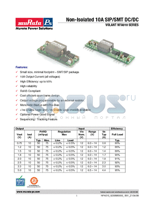 NCF0101501B0-XC datasheet - Non-Isolated 10A SIP/SMT DC/DC